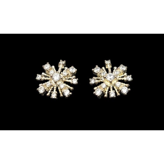 Vintage Inspired Gold-Tone 925 Snowflake Stud Earrings With Clear Rhinestones For Women