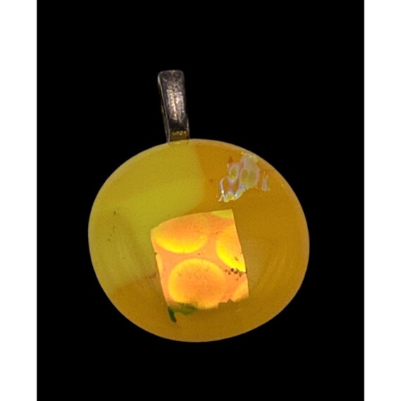 Yellow Glass Pendant With Silver Metal Bail For Necklace