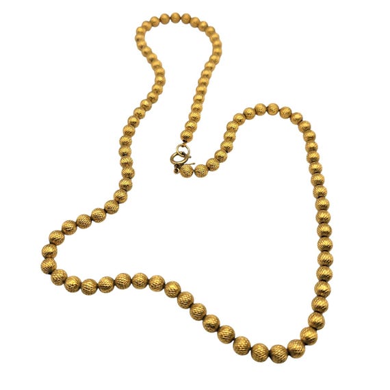 Vintage Crown Trifari Textured Gold-Tone Bead Necklace 24"