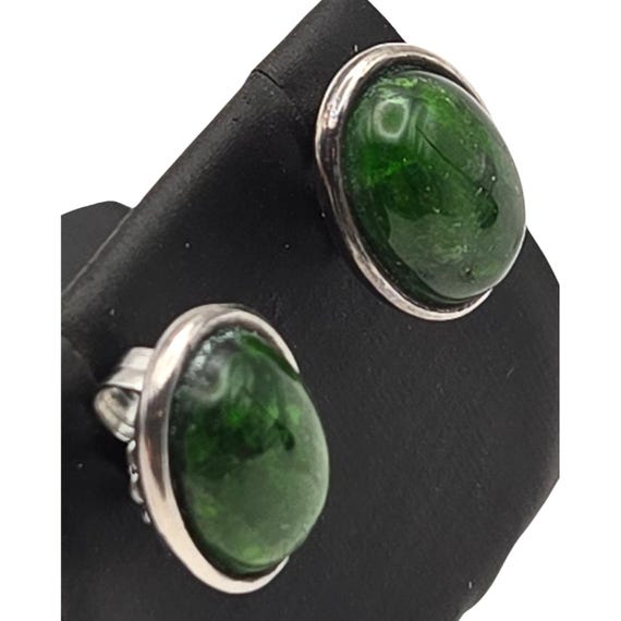 Vtg Green Jadeite Sterling Silver Oval Cabochon Stud Earrings 5/8" X 1/2" Timeless Elegant Design