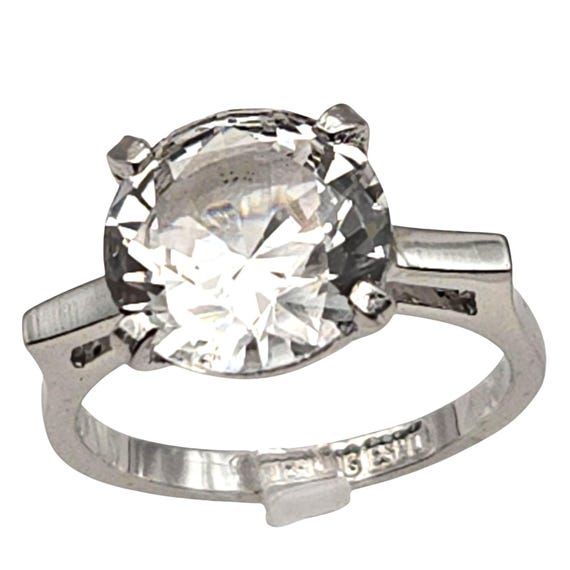 Vtg Sterling Silver Ring W/ 5 Ct. CZ Round Stone Size 7 3/4 Statement Jewelry
