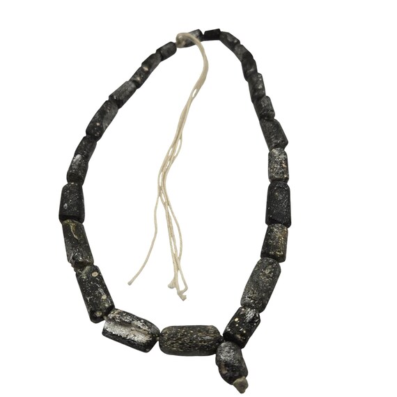 Antique Roman Glass Beaded Necklace Circa 200 BC Hand-Strung Tubular Beads 8 1/2" Length 3/8" Avg. Width