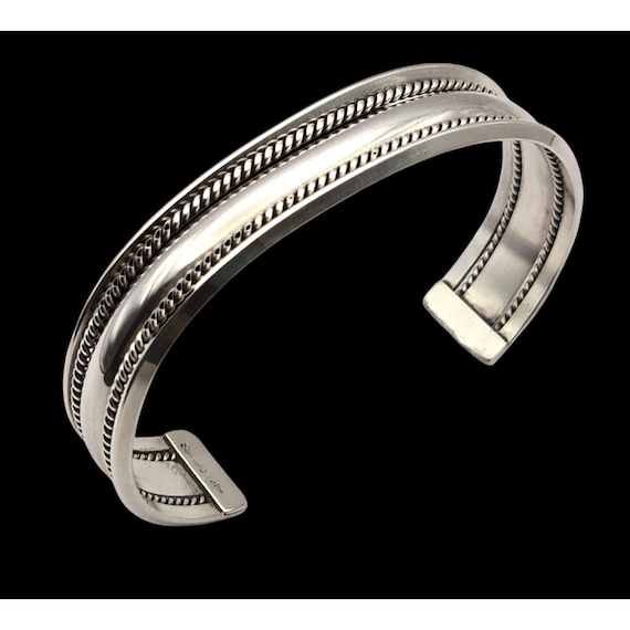 Vintage Lang Sterling Silver Rope Design Cuff Bracelet 2.5" X 1.75" 0.5" Width Marked Sterling/Lang