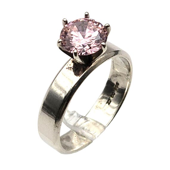 Vtg Sterling Silver Pink Gemstone Ring Size 9 Elegant Band Width 1/8"