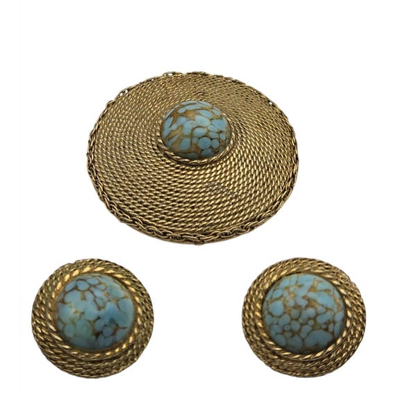Vintage GOLDETTE Turquoise Style Brooch / Pin w Earrings