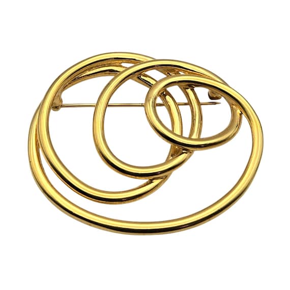Vintage Gold-Tone Triple Circle Brooch Pin 2 1/4 " X 2 "