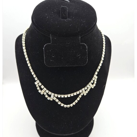 Vintage Rhinestone Choker Necklace Silver-Tone Art Deco Style