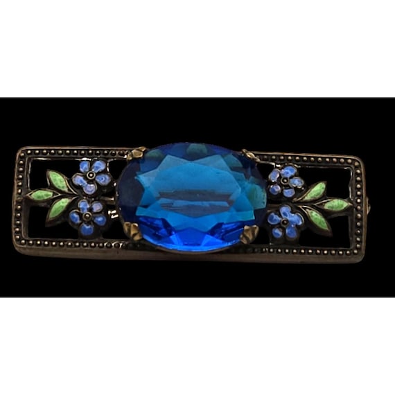 Vintage 1890 -1900's Czech Enamel & Blue Glass Gemstone Brooch