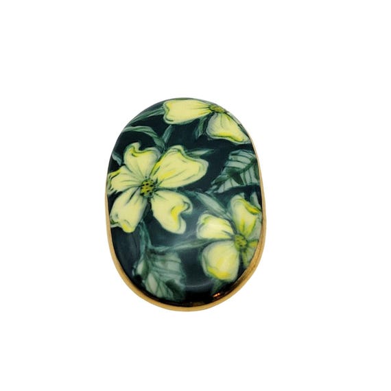 Vintage Sharon Gilbert Floral Oval Brooch Pin Artist Signed