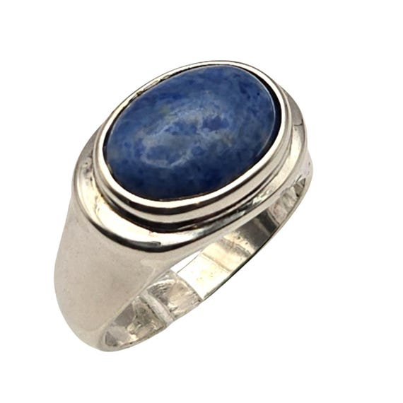 Sterling Silver Oval Blue Lapis Agate Stone Ring Size 10 Vintage Statement Jewelry