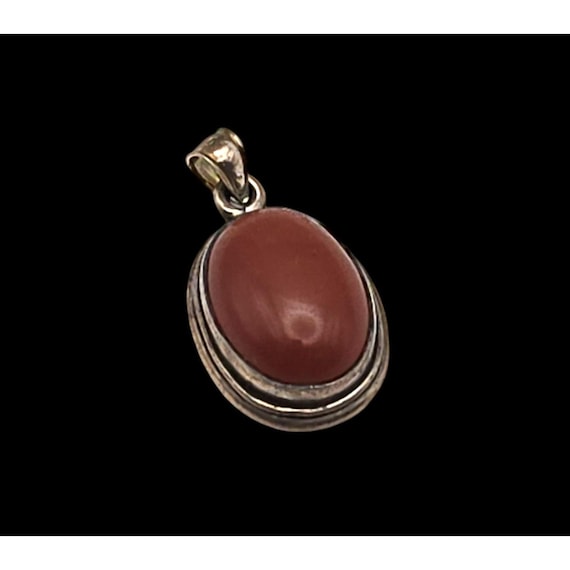 Vintage Silver & Red Jasper Oval Pendant 1 "