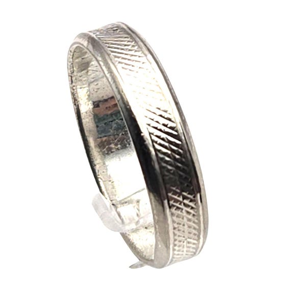 Sterling Silver Etched Band Ring With Geometric Design Size 10.75 1/4 Inch Wide