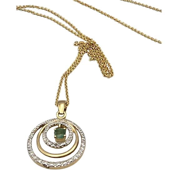 Gold Vermeil Emerald Pendant Necklace With & Circle Design
