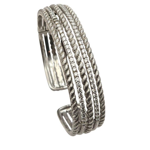 Judith Ripka Vintage Sterling Silver CZ Crystal Latch Cuff Bracelet