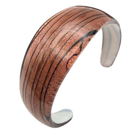 Murano Art Glass Cuff Bracelet Copper Swirl Design Handmade Vintage-Inspired Statement Jewelry
