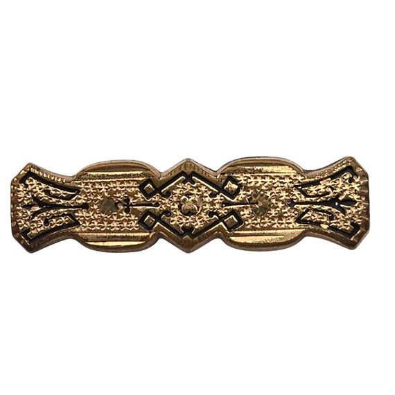 Antique Victorian Gold Plated Bar Pin W/ Black Enamel Accents Art Nouveau Design 2 " x 1/2 "