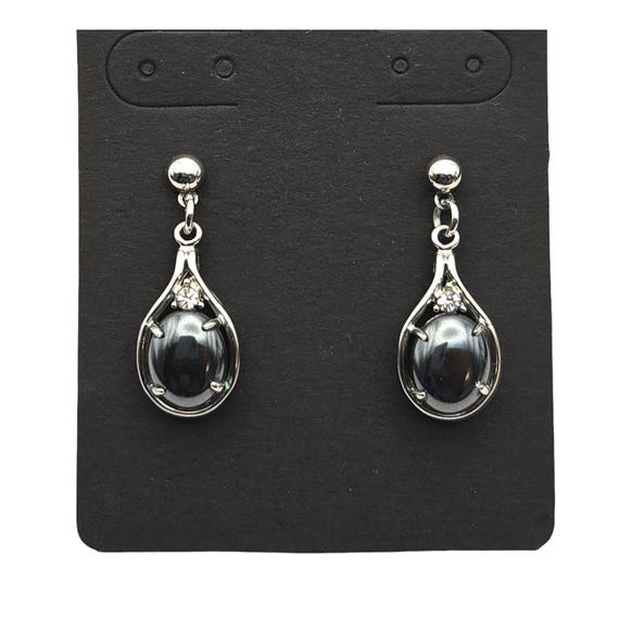 Vintage-Inspired Silver & Black Hematite Teardrop Dangle Earrings