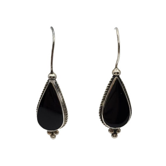 Teardrop Black Onyx Sterling Silver 925 Drop Earrings