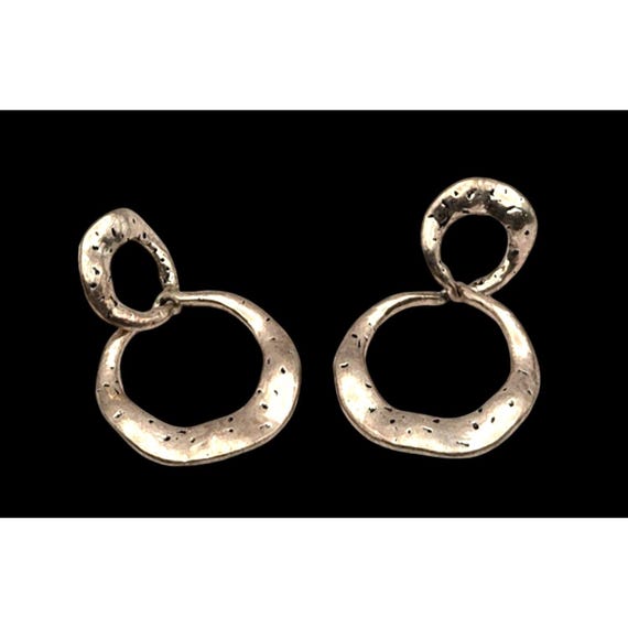 Handcrafted Abstract Silver Tone Hoop Earrings With Post Back