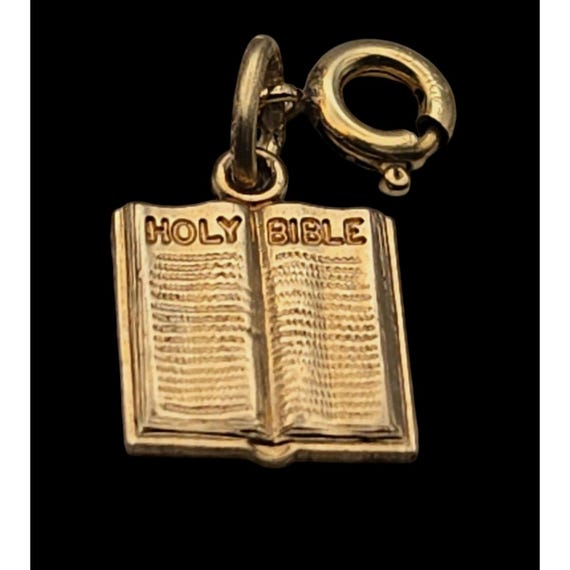 Holy Bible Charm Pendant 12 Kt Gold Filled With Extra Spring Ring Vintage Fashion Jewelry