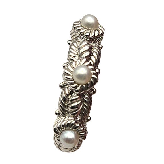 Vtg Judith Ripka Sterling Silver Band Ring W/ Faux Pearls Elegant Design Size 10