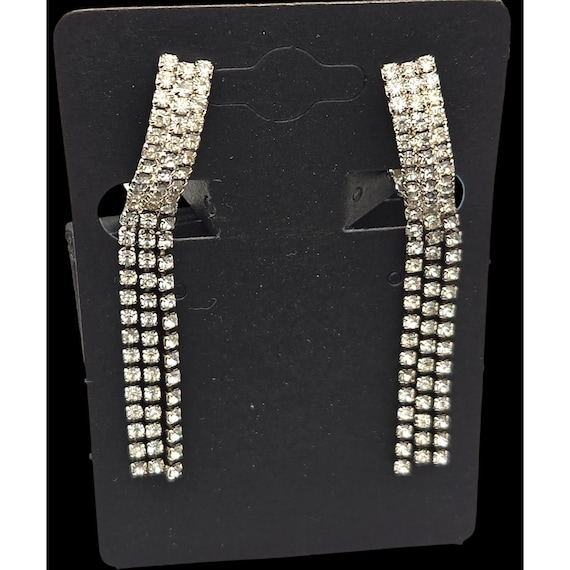Vintage Rhinestone Art Deco Style Clip-On Earrings 2 Inch