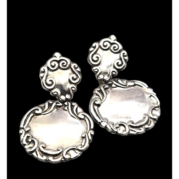 Vintage Sterling Silver T. Foree Style Scroll Dangle Earrings