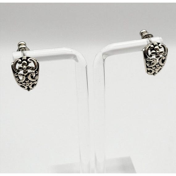Vintage Sterling Silver Floral Reticulated Pierced  Earrings