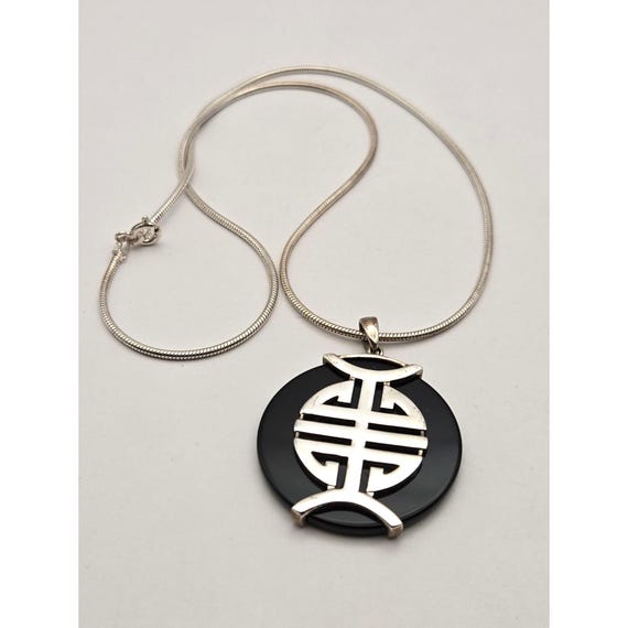 Chinese Symbol Pendant Necklace With Silver Chain Black & Silver For Women / Men