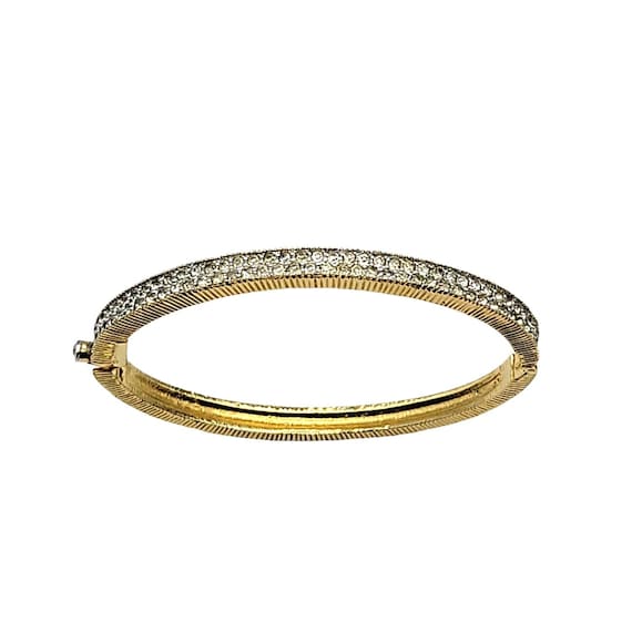 Gold Tone Rhinestone Latch Bracelet 6 1/4 Bling