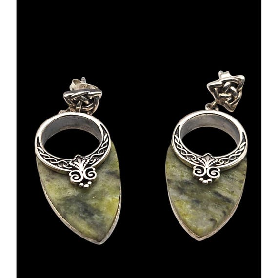 Vtg Sterling Silver Celtic Agate Dangle Earrings 925 Ireland SW