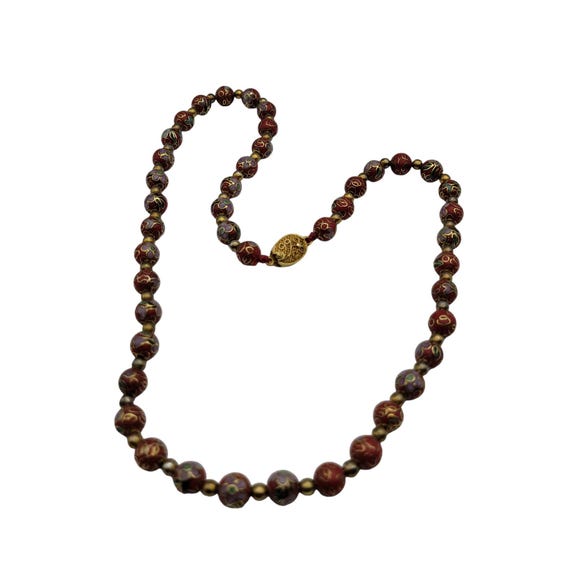 Vintage Cloisonne Red Beaded Necklace 20 "
