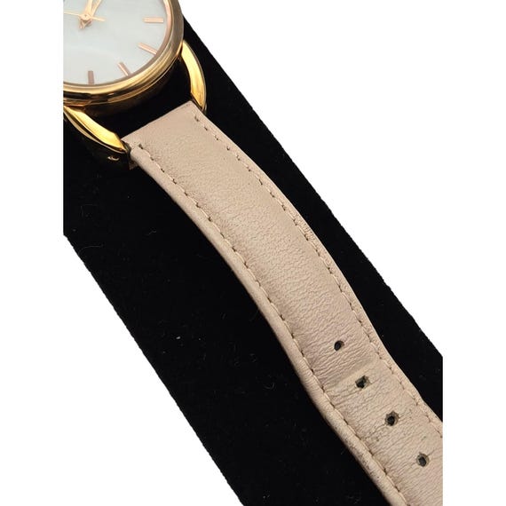 Anne Klein Vintage Ladies Wristwatch Beige Leather Strap Goldtone Case 1 1/8" Round Face Quartz Movement Stainless Steel Back