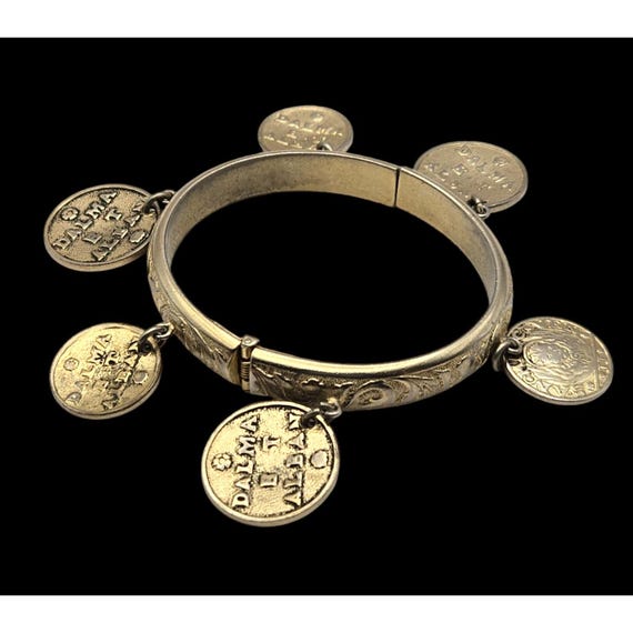 Whiting & Davis Vintage Gold-Tone Charm Bangle Bracelet