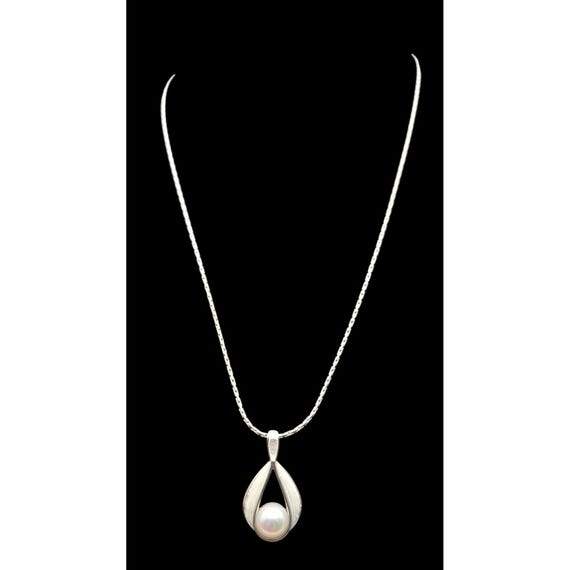 Vtg Nicky Butler Sterling Silver Tear Drop Pendant Necklace W/ Pearl Accent 18" Chain Artist Signed 925