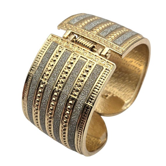 Vintage Gold & Silver Tone Rhinestone Dust Hinge Bracelet With Latch Closure