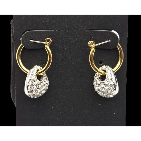 Swarovski Crystal Teardrop Hoop Earrings Gold & Silver Vintage Style