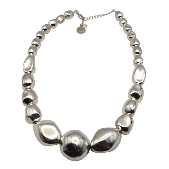 Vtg. Baskin Brothers Silver Toned Graduated Bead Necklace 18 " w/ 3/4 " Center
