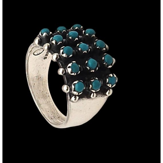 Vintage Zuni Sterling Silver Petite Point Turquoise Statement Ring Size 6.5