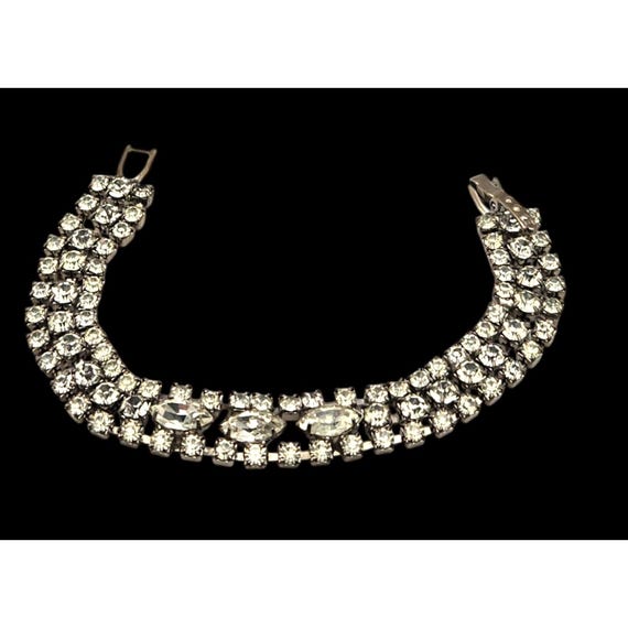 Vintage Rhinestone Bracelet With Double Row Design & Marquise Accents