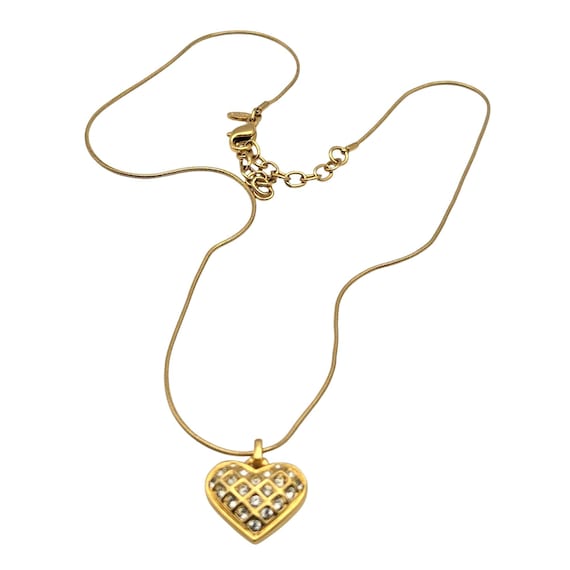 Vintage Monet Heart Pendant Necklace With Crystal Accents & Adjustable 18" Chain