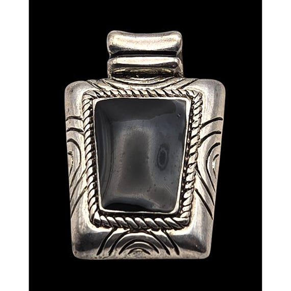 Vtg Premier Designs Silver Tone Black Agate Pendant Slide Jewelry Accessory 1 1/4 " x 1 "