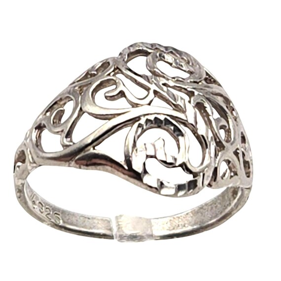 Vtg Sterling Silver Bright Cut Dome Ring Intricate Filigree Design Size 6.5 Women's Jewelry