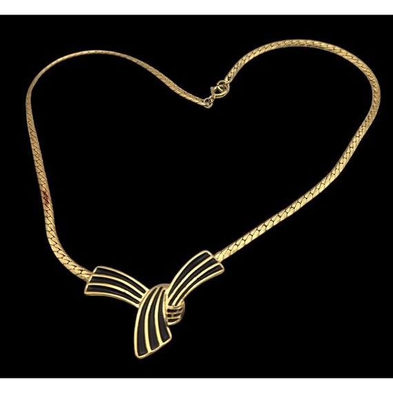 Vintage Trifari Gold-Tone & Black Enamel Bow Necklace