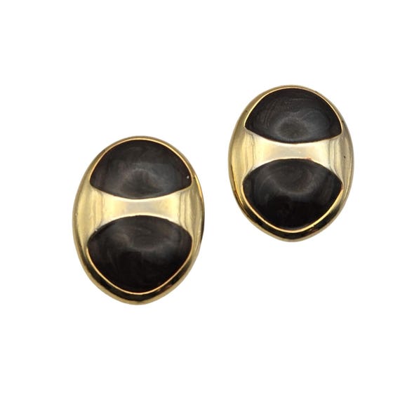 Vintage Brown & Gold Oval Clip-On Earrings Brown Swirl
