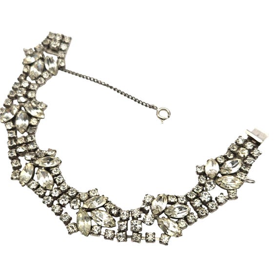 Vintage Kramer NY Art Deco Rhinestone Bracelet With Safety Chain