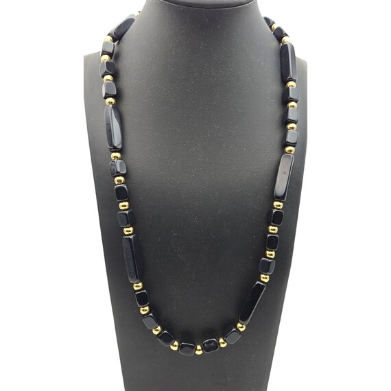 Vtg Trifari Black Lucite Beaded Necklace With Gold Accents & Avant Garde Style
