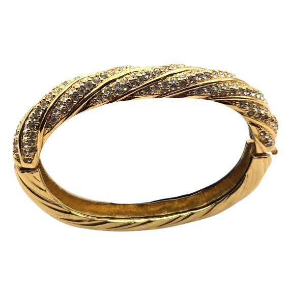 Vtg Swarovski Gold Tone Crystal Bangle Bracelet Oval Design With Sparkling Rhinestones