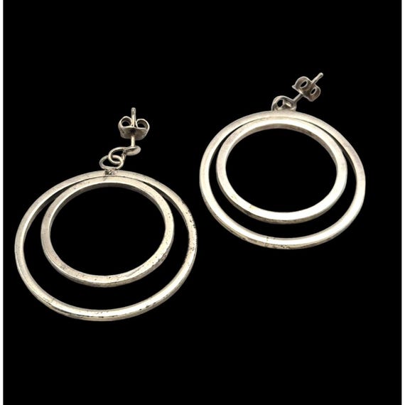 Sterling Silver Double Hoop Dangle Earrings Pierced Ears