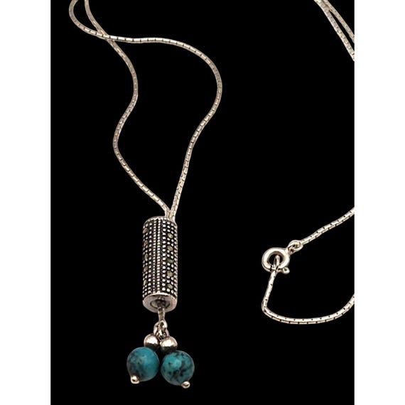 Sterling Silver Necklace With Turquoise Beads & Marcasite Pendant
